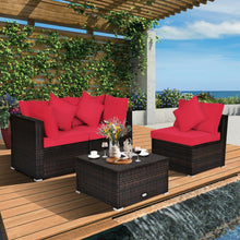 Load image into Gallery viewer, 4 Pcs Ottoman Garden Deck Patio Rattan Wicker Furniture Set Cushioned Sofa-Red