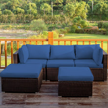 Load image into Gallery viewer, 5 Pieces Patio Rattan Sofa Set with Cushion and Ottoman-Navy