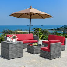 Load image into Gallery viewer, 8 Piece Wicker Sofa Rattan Dinning Set Patio Furniture with Storage Table-Red