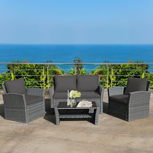 Load image into Gallery viewer, 4 Pieces Patio Rattan Furniture Set Sofa Table with Storage Shelf Cushion-Gray