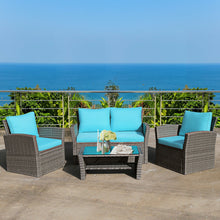 Load image into Gallery viewer, 4 Pieces Patio Rattan Furniture Set Sofa Table with Storage Shelf Cushion-Turquoise