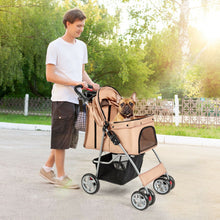 Load image into Gallery viewer, Foldable 4-Wheel Pet Stroller with Storage Basket-Beige
