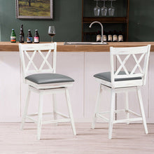 Load image into Gallery viewer, 2 Pieces 24 Inch Swivel Counter Height Barstool Set with Rubber Wood Legs-White