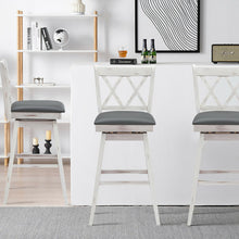 Load image into Gallery viewer, 2 Pieces 29 Inches Swivel Counter Height Barstool Set with Rubber Wood Legs-White