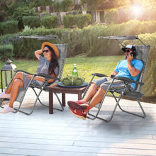 Load image into Gallery viewer, Folding Recliner Lounge Chair with Shade Canopy Cup Holder-Gray
