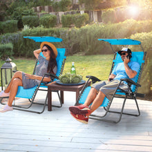 Load image into Gallery viewer, Folding Recliner Lounge Chair with Shade Canopy Cup Holder-Blue