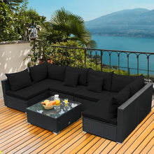 Load image into Gallery viewer, 7 Pieces Outdoor Sectional Wicker Patio Furniture Sofa Set with Tempered Glass Top and Softy Cushions-Black