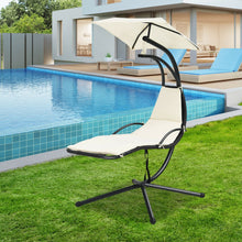 Load image into Gallery viewer, Patio Hanging Hammock Chaise Lounge Chair with Canopy Cushion for Outdoors-Beige