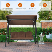 Load image into Gallery viewer, Outdoor 3-Seat Porch Swing with Adjust Canopy and Cushions-Coffee