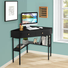 Load image into Gallery viewer, Space Saving Corner Computer Desk with 2 Large Drawers and Storage Shelf-Black