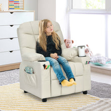 Load image into Gallery viewer, PU Leather Kids Recliner Chair with Cup Holders and Side Pockets-Beige