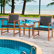Load image into Gallery viewer, 3 Pieces Rattan Bistro Set with Acacia Wood Frame for Garden