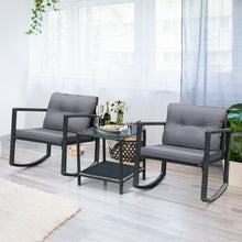 Load image into Gallery viewer, 3 Pcs Cushioned Patio Rattan Set with Rocking Chair and Table-Gray