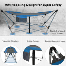 Load image into Gallery viewer, Folding Hammock Indoor Outdoor Hammock with Side Pocket and Iron Stand-Blue
