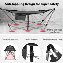 Load image into Gallery viewer, Folding Hammock Indoor Outdoor Hammock with Side Pocket and Iron Stand-Black