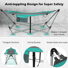 Load image into Gallery viewer, Folding Hammock Indoor Outdoor Hammock with Side Pocket and Iron Stand-Turquoise