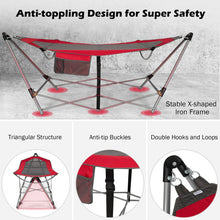Load image into Gallery viewer, Folding Hammock Indoor Outdoor Hammock with Side Pocket and Iron Stand-Red