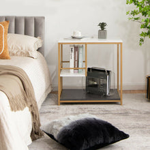 Load image into Gallery viewer, 3-Tier Sofa Side Table with Golden Polished Steel Frame and Open Storage Shelf-Golden