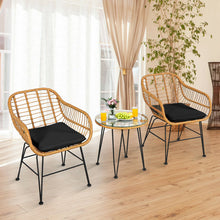 Load image into Gallery viewer, 3 Pieces Rattan Furniture Set with Cushioned Chair Table-Black