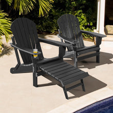 Load image into Gallery viewer, Patio All-Weather Folding Adirondack Chair with Pull-Out Ottoman-Black