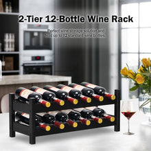 Load image into Gallery viewer, 2-Tier 12 Bottles Bamboo Storage Shelf Wine Rack-Brown