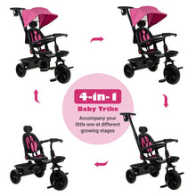 Load image into Gallery viewer, 4-in-1 Reversible Toddler Tricycle with Height Adjustable Push Handle-Pink