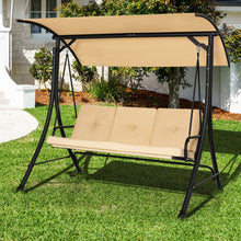 Load image into Gallery viewer, 3-Seat Outdoor Porch Swing with Adjustable Canopy and Padded Cushions-Beige