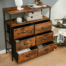 Load image into Gallery viewer, 2-Tier Storage Chest with Wooden Top and 6 Fabric Drawers-Rustic Brown
