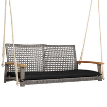 Load image into Gallery viewer, 2-Person Patio Wicker Hanging Swing Chair-Black