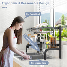 Load image into Gallery viewer, 2 Tier Adjustable Over Sink Dish Drying Rack with 8 Hooks