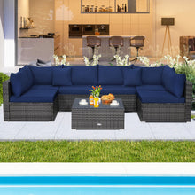 Load image into Gallery viewer, 7 Pieces Patio Rattan Furniture Set Sectional Sofa Garden Cushion-Navy