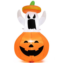 Load image into Gallery viewer, Inflatable Halloween Ghost Decoration with Hat and Pumpkin Lantern