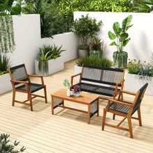 Load image into Gallery viewer, 4 Pieces Acacia Wood Patio Conversation Table and Chair Set with Hand Woven Rope