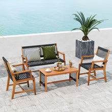 Load image into Gallery viewer, 4 Pieces Acacia Wood Patio Conversation Table and Chair Set with Hand Woven Rope