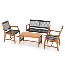 Load image into Gallery viewer, 4 Pieces Acacia Wood Patio Conversation Table and Chair Set with Hand Woven Rope