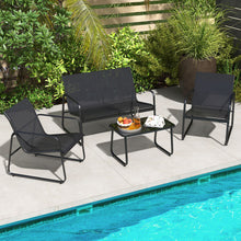 Load image into Gallery viewer, 4 Pieces Outdoor Conversation Set with Tempered Glass Coffee Table-Black