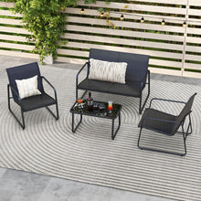 Load image into Gallery viewer, 4 Pieces Outdoor Conversation Set with Tempered Glass Coffee Table-Black