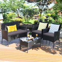Load image into Gallery viewer, 4 Pieces Patio Rattan Cushioned Sofa Set with Tempered Glass Coffee Table-Gray & Off White