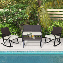 Load image into Gallery viewer, 4 Pieces Rattan Patio Rocking Furniture Set with Loveseat and Coffee Table
