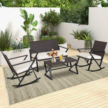 Load image into Gallery viewer, 4 Pieces Rattan Patio Rocking Furniture Set with Loveseat and Coffee Table