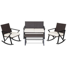 Load image into Gallery viewer, 4 Pieces Rattan Patio Rocking Furniture Set with Loveseat and Coffee Table