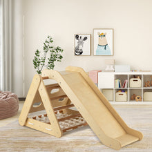 Load image into Gallery viewer, 4 in 1 Triangle Climber Toy with Sliding Board and Climbing Net-Natural