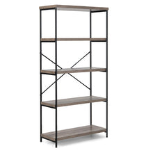 Load image into Gallery viewer, 5-Tier Industrial Bookshelf Display Storage Rack with Metal Frame-Gray