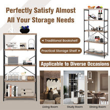 Load image into Gallery viewer, 5-Tier Industrial Bookshelf Display Storage Rack with Metal Frame-Gray
