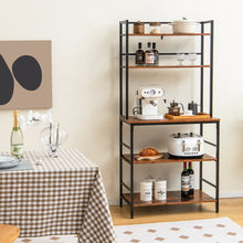 Load image into Gallery viewer, 5-Tier Kitchen Bakers Rack with Hutch and Open Shelves-Rustic Brown