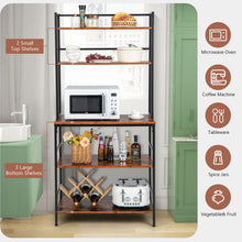 Load image into Gallery viewer, 5-Tier Kitchen Bakers Rack with Hutch and Open Shelves-Rustic Brown