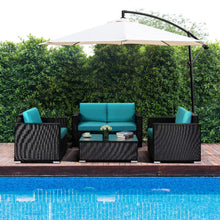 Load image into Gallery viewer, 4PC Rattan Patio Furniture Set Outdoor Wicker With Blue Cushion-Blue