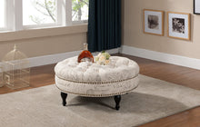 Load image into Gallery viewer, Baxton Studio Palfrey Beige Script Print Modern Tufted Ottoman