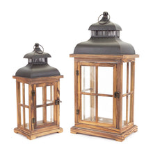 Load image into Gallery viewer, Rustic Wood and Metal Lantern (Set of 2)