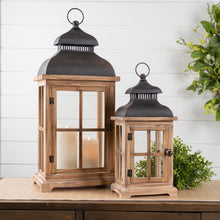 Load image into Gallery viewer, Rustic Wood and Metal Lantern (Set of 2)